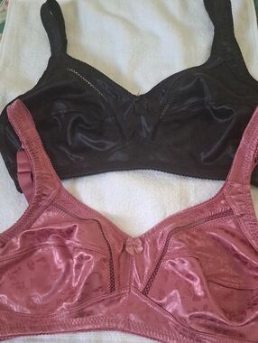 Gloria Vanderbilt Black and Dusty Rose Satin Support Bras (Set of 2)